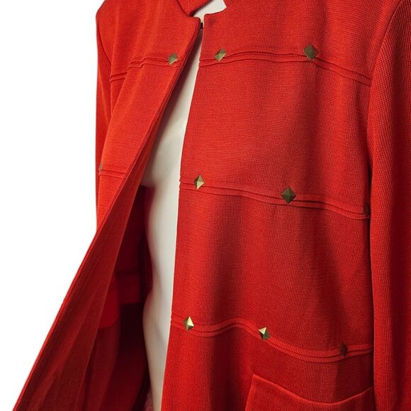 Misook Womens Studded Stretch Knit, Open Front Cardigan, Orange, Statement - Picture 5 of 9